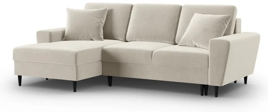Бежов кадифен разтегателен ъглов диван с място за съхранение (ляв ъгъл) Kyoto – Cosmopolitan Design