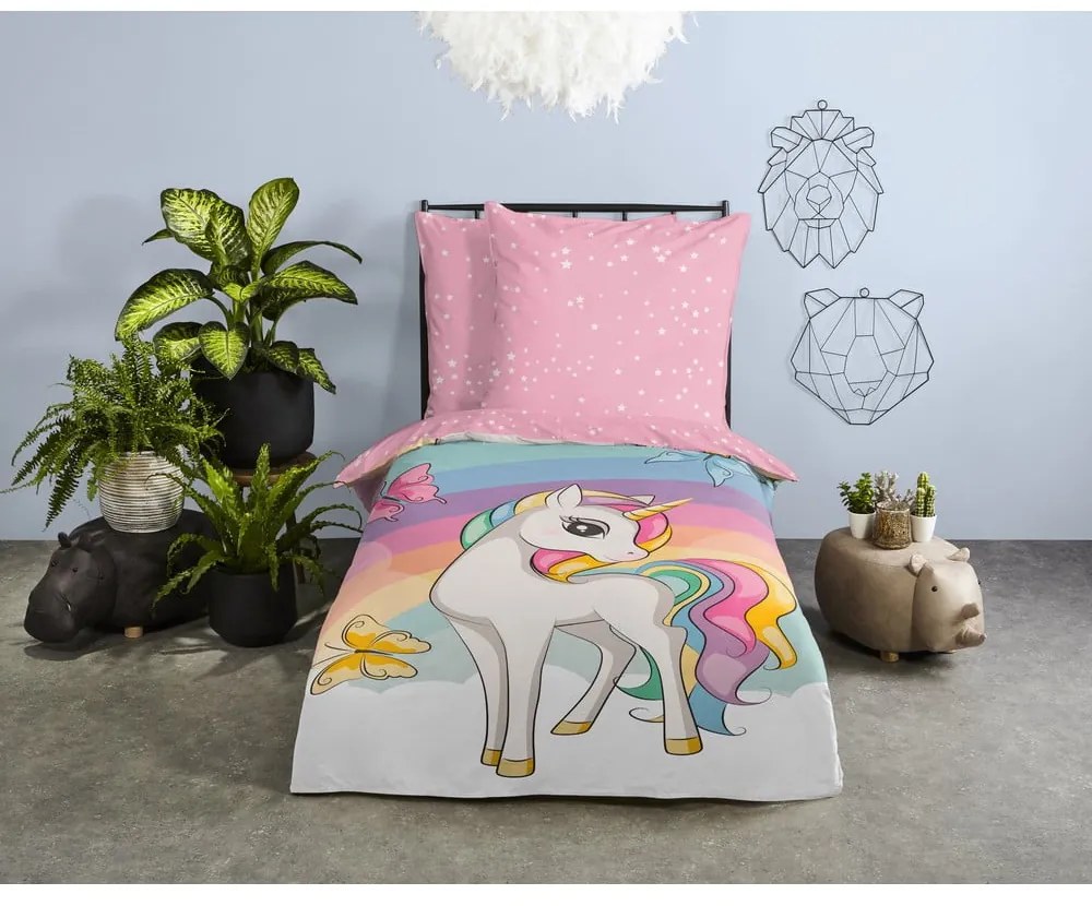 Розово единично памучно детско спално бельо 140x200 cm Dash – Good Morning