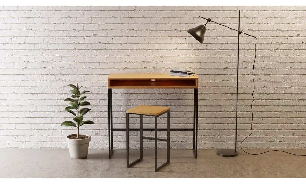 Черен/в естествен цвят бар стол от декор от дъб Frame – Woodman