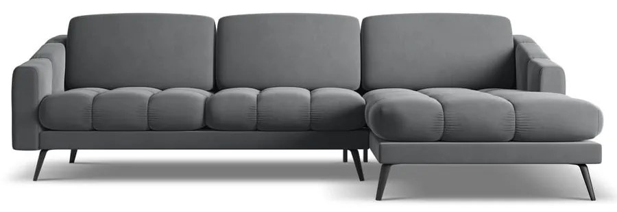 Сив кадифен ъглов диван (десен ъгъл) Nalu – Makamii