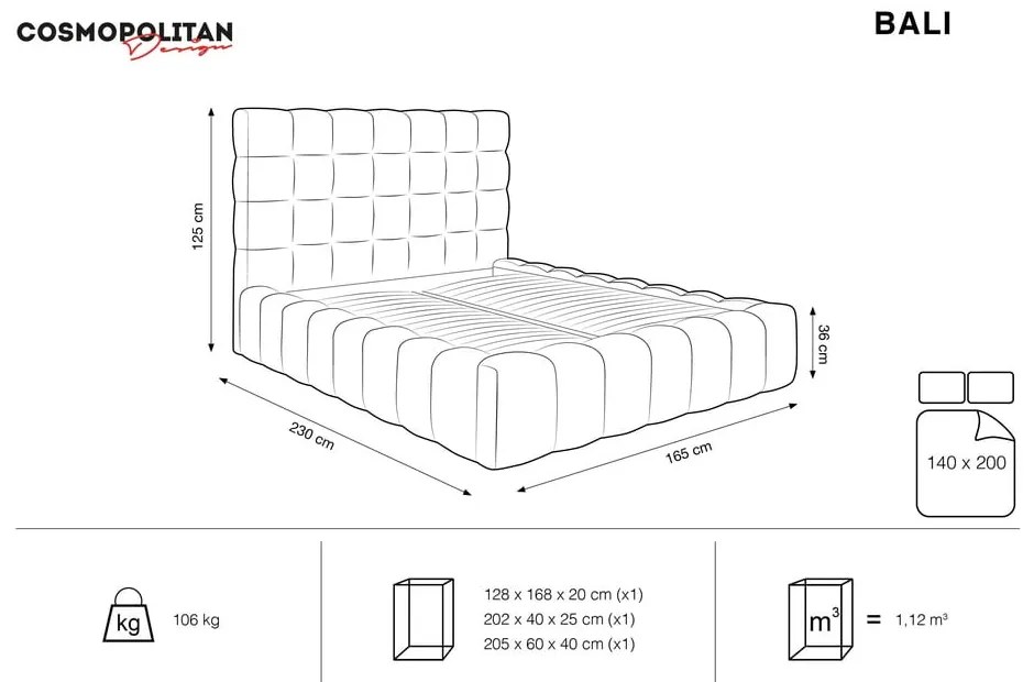Бежово тапицирано двойно легло с място за съхранение и решетка 140x200 cm Bali - Cosmopolitan Design