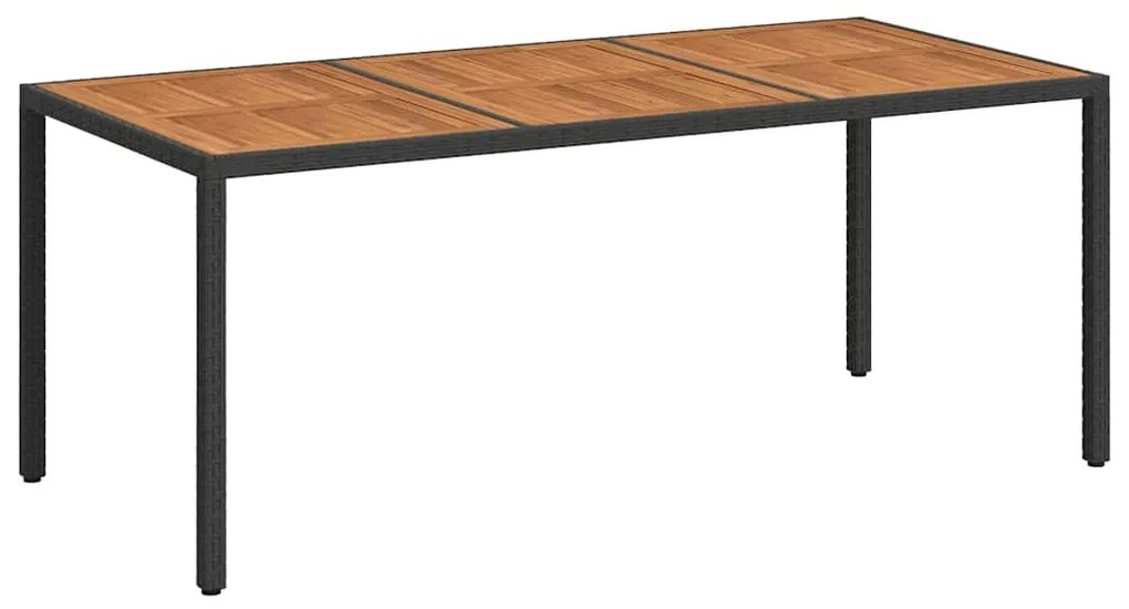 316722 vidaXL Градинска маса, 190x90x75 см, полиратан и акациево дърво, черна