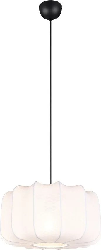 Бяло метално висящо осветително тяло с текстилен абажур ø 40 cm Madleine – Reality