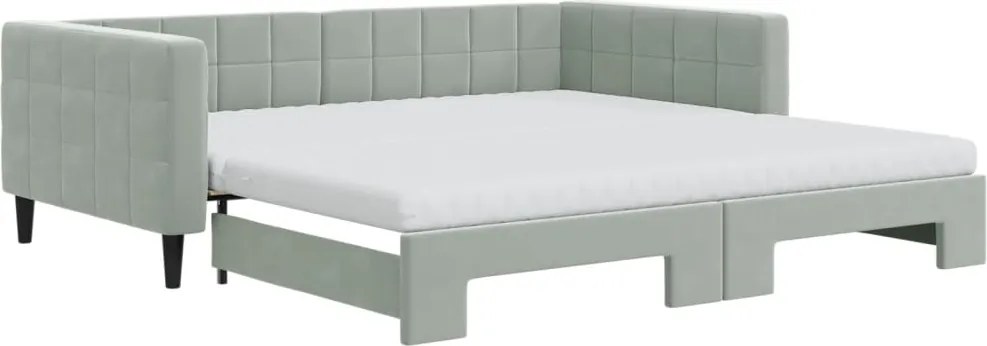 3196722 vidaXL Канапе с изтеглящо легло и матраци светлосиво 100x200 см кадифе