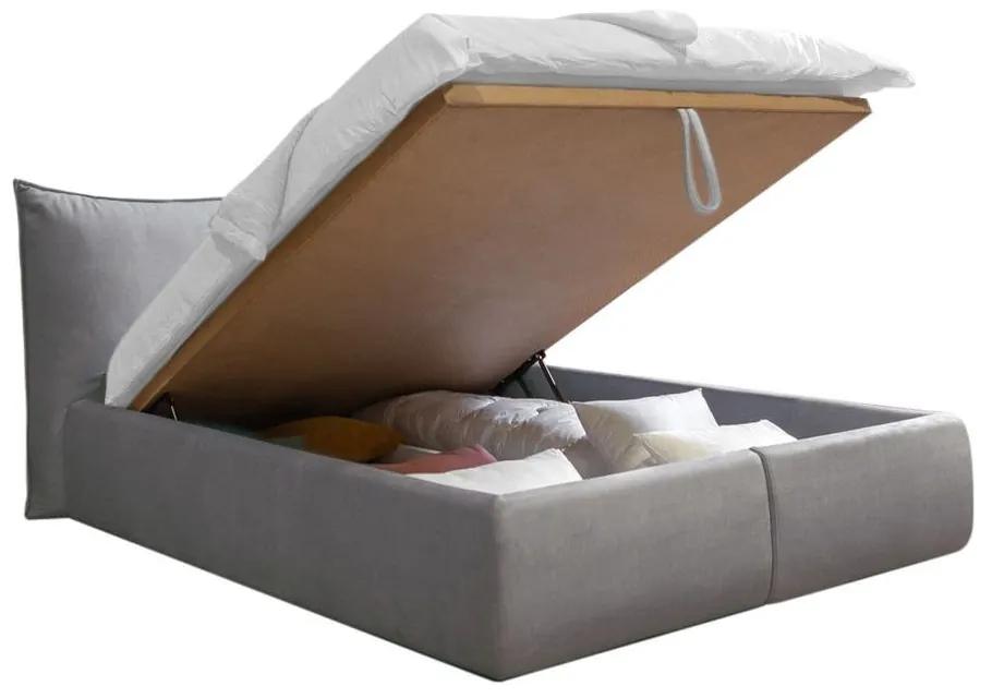 Светлосиво тапицирано двойно легло с място за съхранение с решетка 160x200 cm Jade - Bobochic Paris