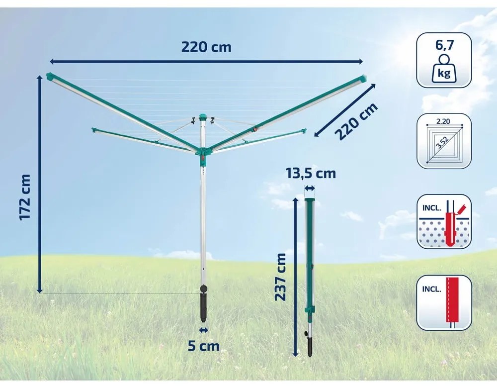 Градинска сушилня за дрехи в сребрист цвят 60 m Linomatic 600 Deluxe Cover – LEIFHEIT