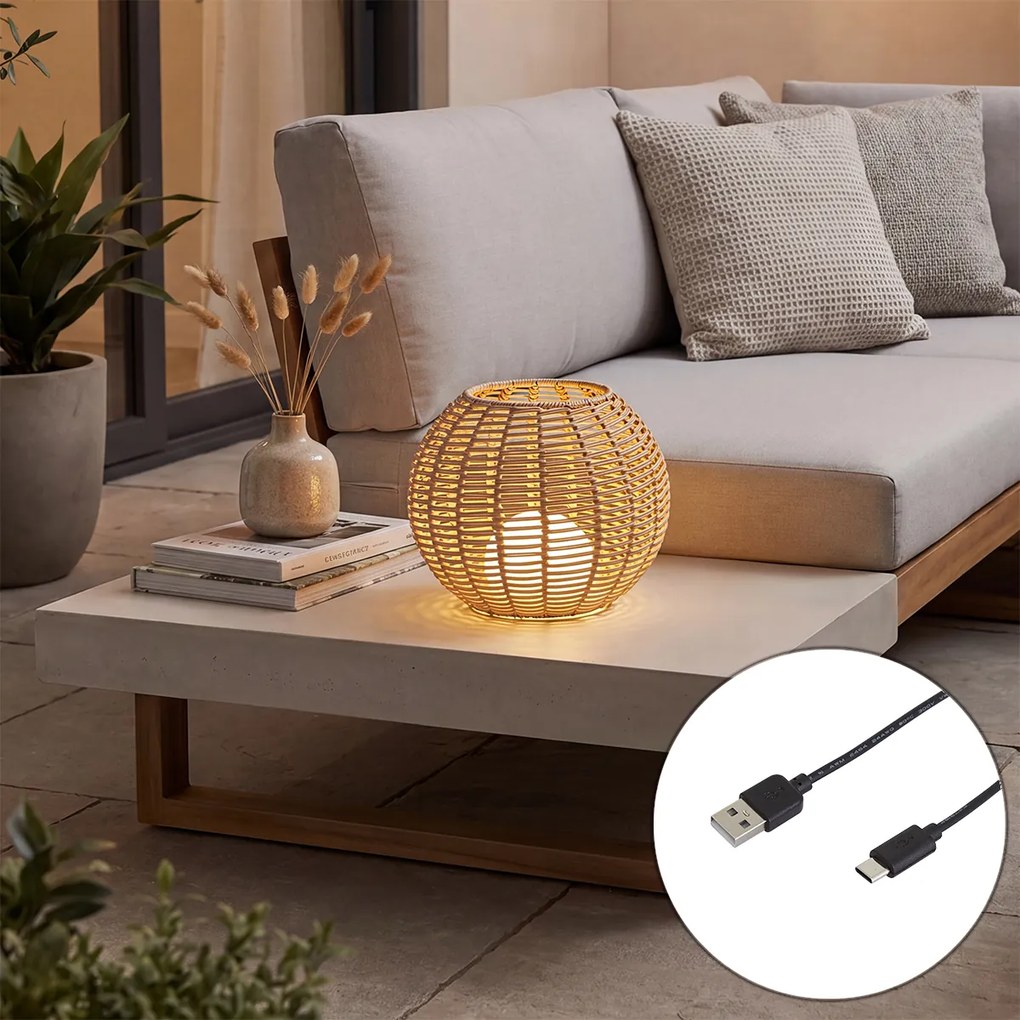 Външна настолна лампа бежова 30 см с LED презареждаема с USB-C IP44 - Oli