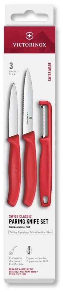 Victorinox - Комплект кухненски ножове с белачка SWISS CLASSIC 3 бр. червен