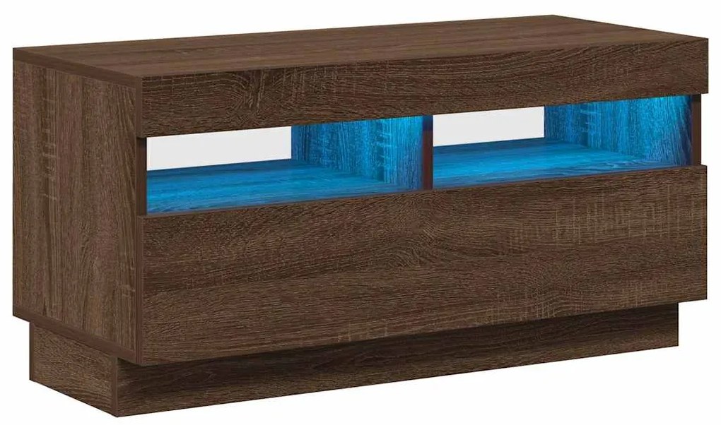 815725 vidaXL ТВ шкаф с LED осветление, кафяв дъб, 80x35x40 см
