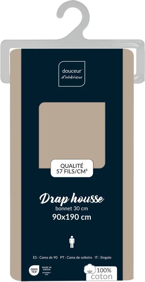 Бежов еластичен памучен чаршаф 90x190 cm Lina – douceur d'intérieur