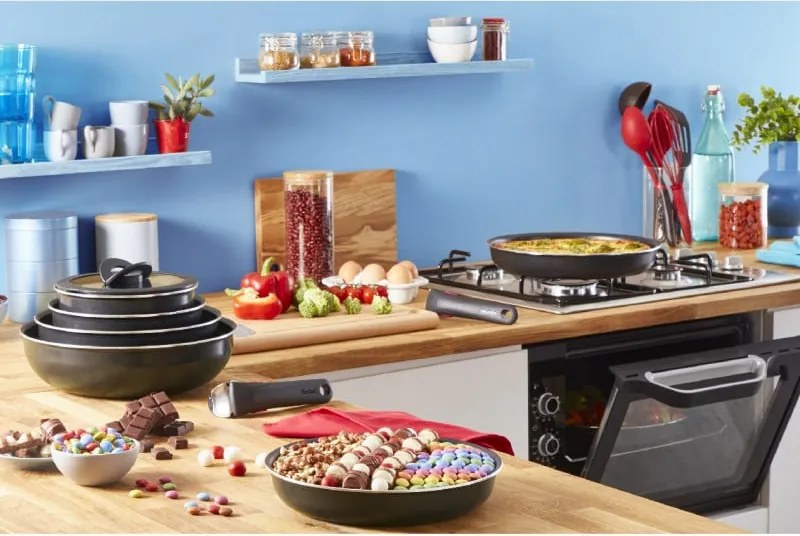 Комплект тигани Tefal Ingenio Easy Cook & Clean L1539053, 10 части, Подвижни дръжки, Незалепващо покритие, Thermo Signal, Черен