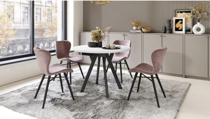 АЛMО Бял мат/черни крака - КРЪГЛА РАЗТЕГАТЕЛНА МАСА С Y-ОБРАЗНИ КРАКА В ЛОФТ/ИНДУСТРИАЛЕН СТИЛ ЗА ХОЛ ИЛИ ТРАПЕЗАРИЯ