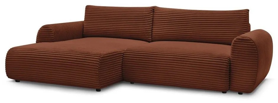 Разтегателен ъглов диван от рипсено кадифе в тухлен цвят (ляв ъгъл) Lucien – Bobochic Paris