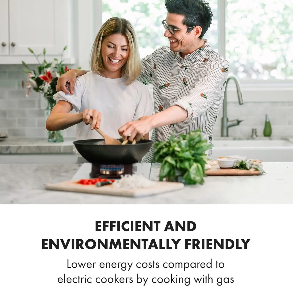 Klarstein Goldflame Domino, газова печка, с 2 котклона, месингови котлони, стъклокерамика