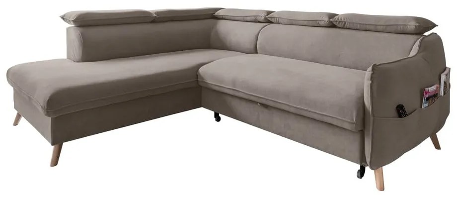 Светлокафяв кадифен ъглов разтегателен диван (ляв ъгъл) Sweet Harmony - Miuform