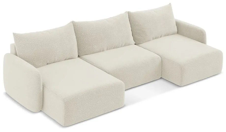 Кремав разтегателен ъглов диван с място за съхранение Kalena – Makamii