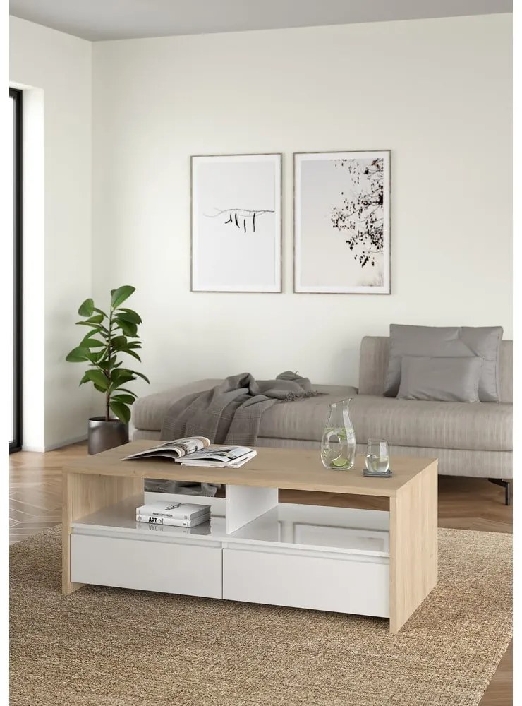 Масичка за кафе в бял и естествен цвят 60x120 cm Next – Tvilum