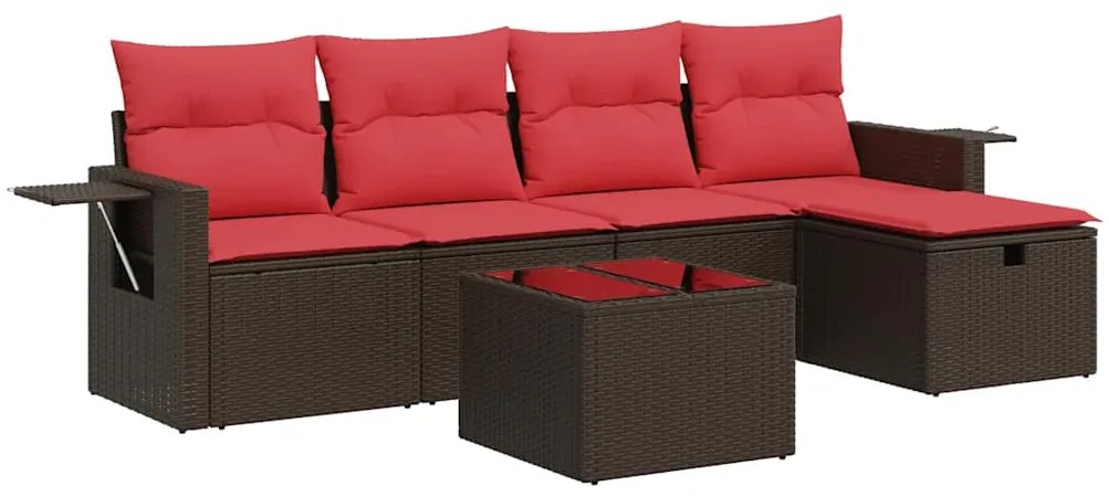 3325480 vidaXL Градински комплект с възглавници, 6 части, кафяв, полиратан