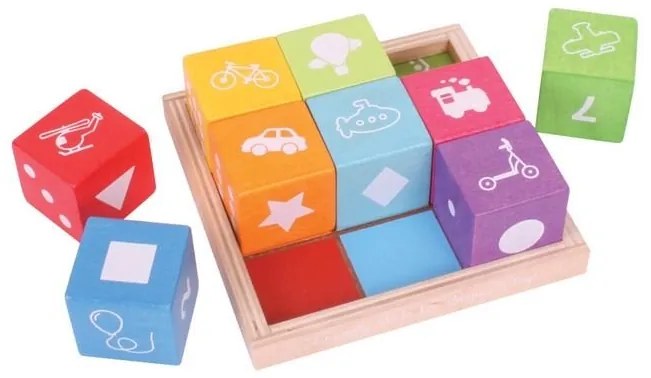 Bigjigs - Дървени кубчета - Кубчета с картинки