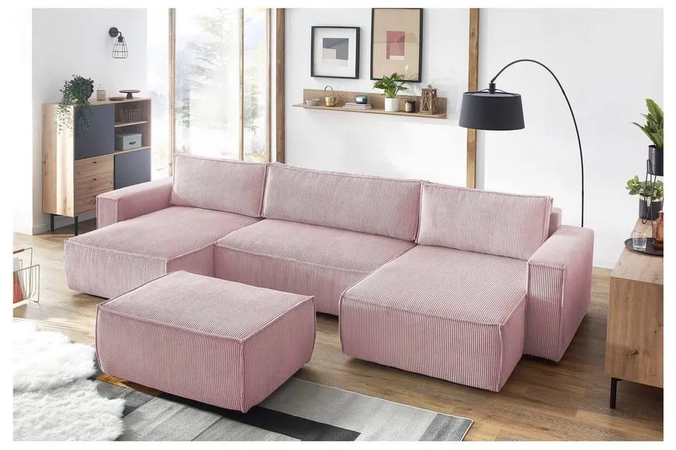 Светлорозова табуретка от велур Nihad - Bobochic Paris