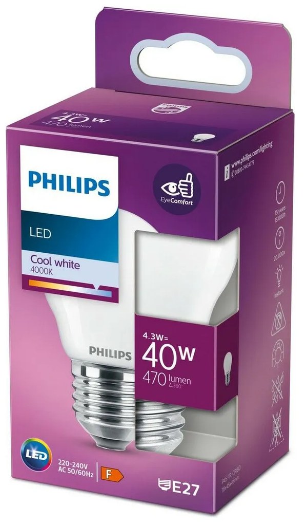 LED крушка Philips   4,5 x 7,8 cm E27 F 470 lm 4,3 W (4000 K)