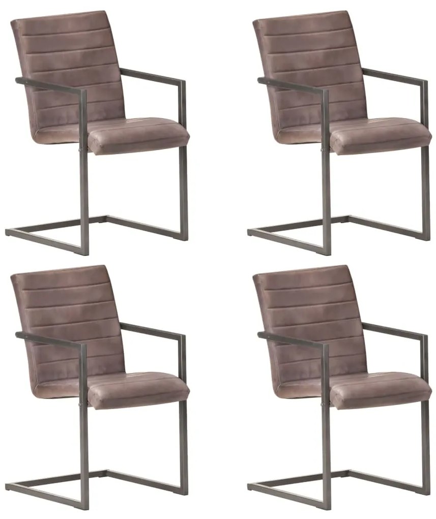3059805 vidaXL Конзолни трапезни столове, 4 бр, кафяви, естествена кожа