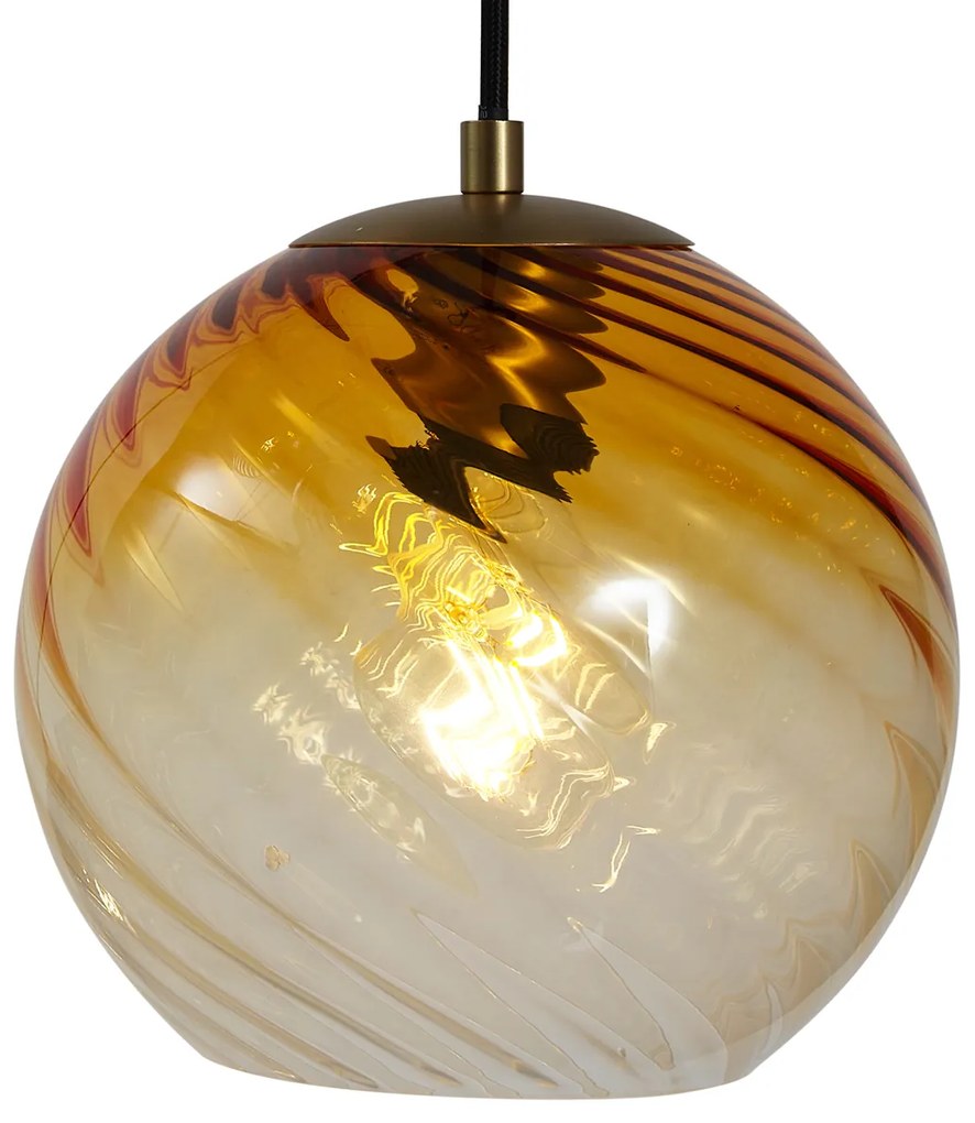 Висяща лампа бронз с димно кехлибарено и зелено стъкло кръгла 4 светлини - Bao