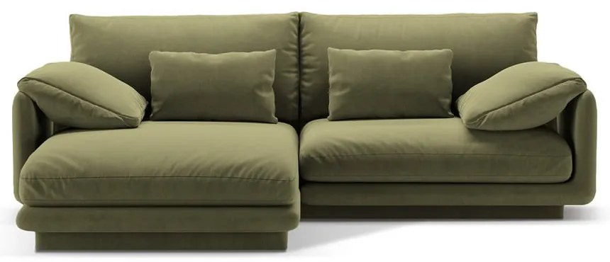 Светлозелен кадифен ъглов диван (ляв ъгъл) Torino – Micadoni