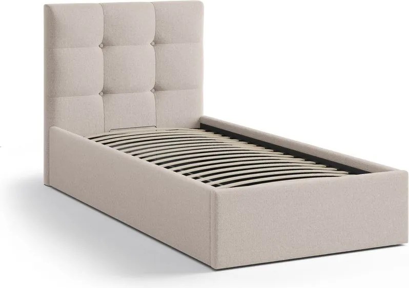 Светлокафяво единично легло 90x200 cm тапицирано с място за съхранение с включена подматрачна рамка Phaedra – Micadoni