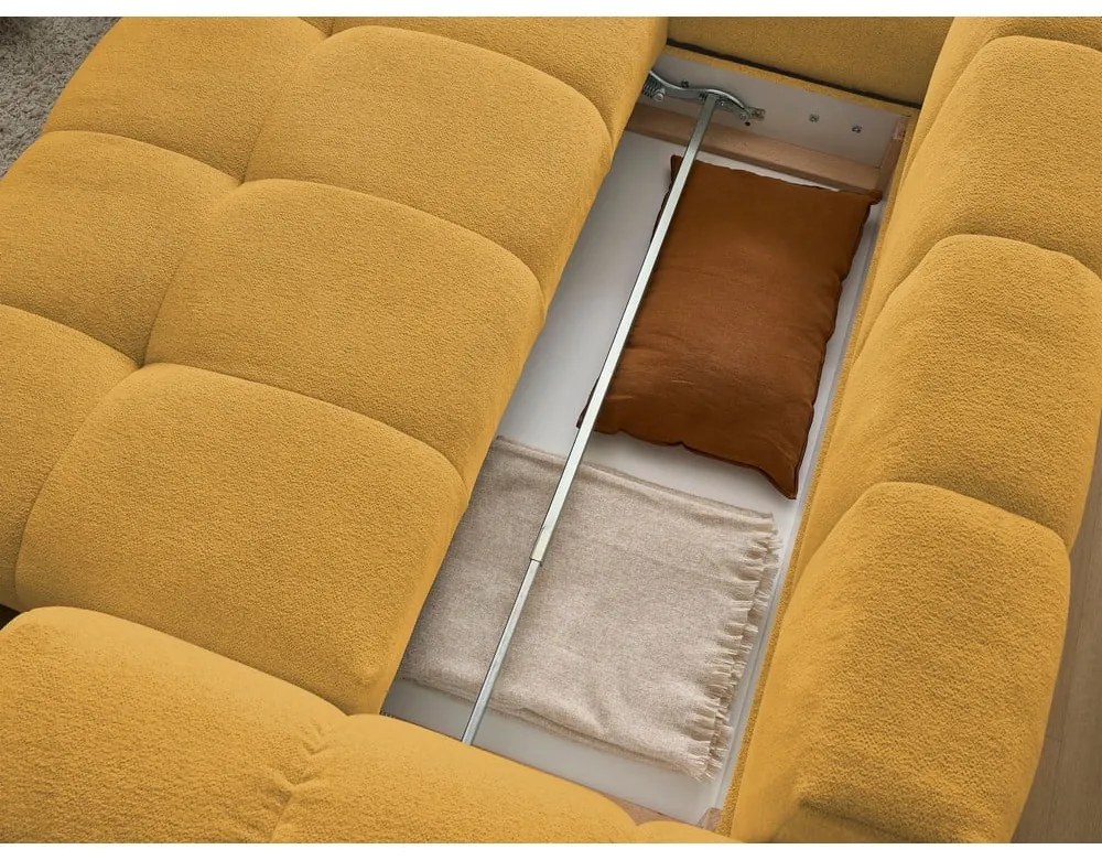 Шенилов сгъваем/с място за съхранение ъглов диван в цвят горчица (ляв ъгъл/L форма) Everest – Bobochic Paris