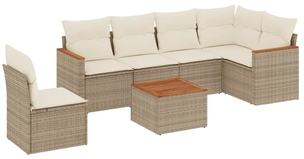 3258425 vidaXL Градински диван с възглавници, 7 части, бежов полиратан