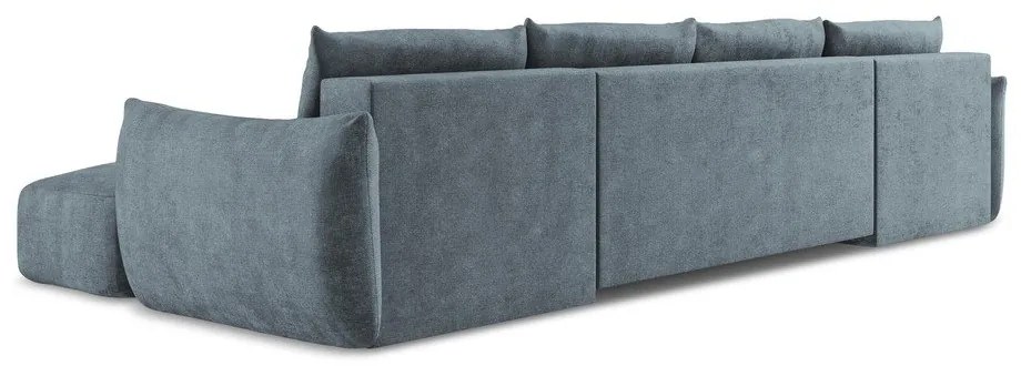 Син шенилов сгъваем ъглов диван (U форма) Leila – Makamii