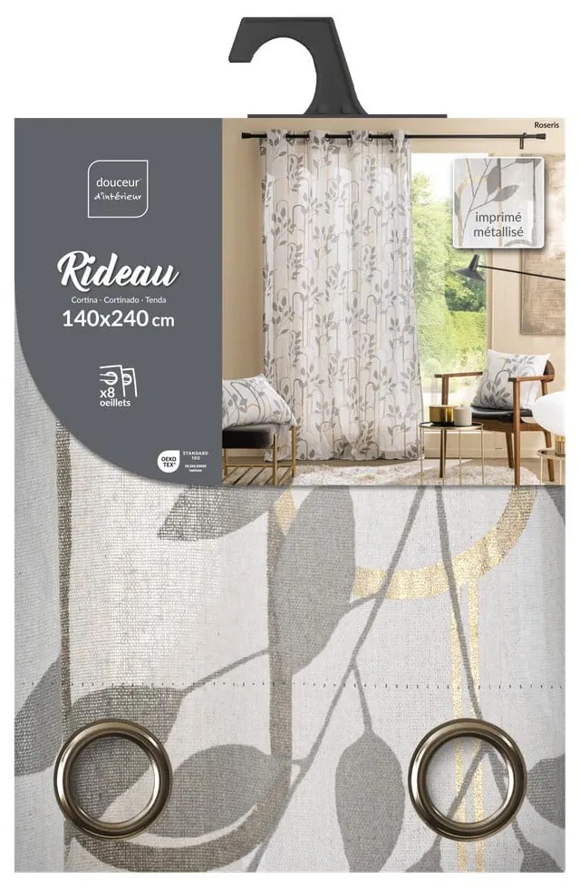 Сиво перде 140x240 cm Roseris – douceur d'intérieur