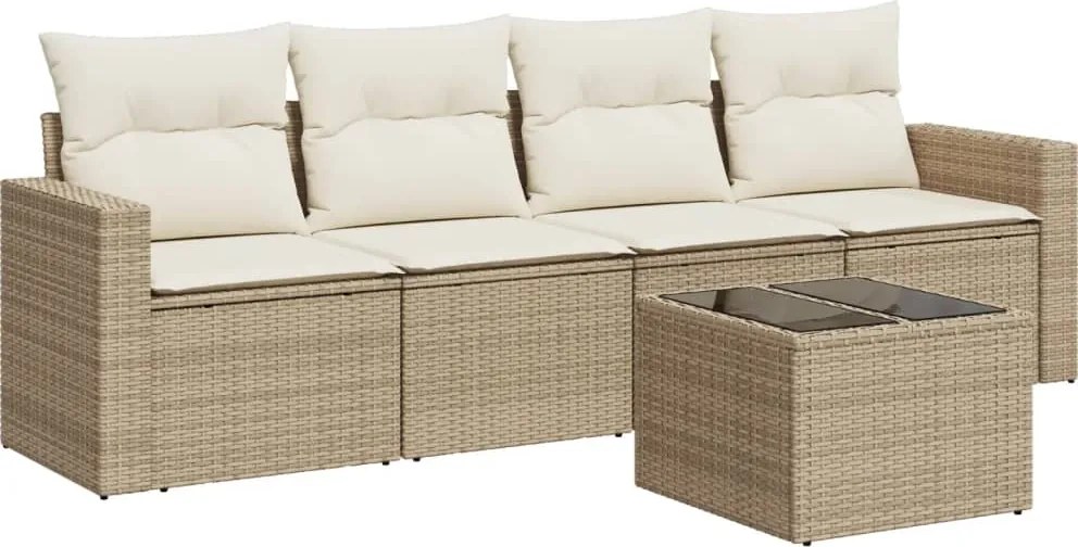 3218678 vidaXL Градински комплект диван с възглавници 5 части бежов полиратан