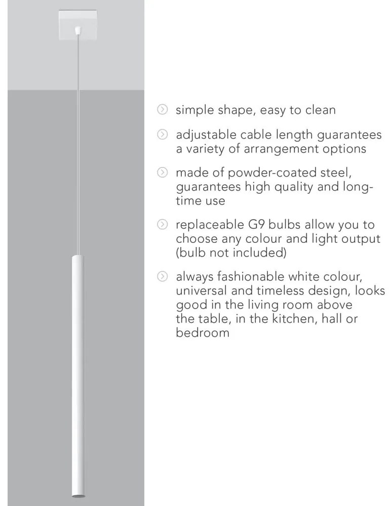 Бяло висящо осветително тяло Единично Fideus - Sollux