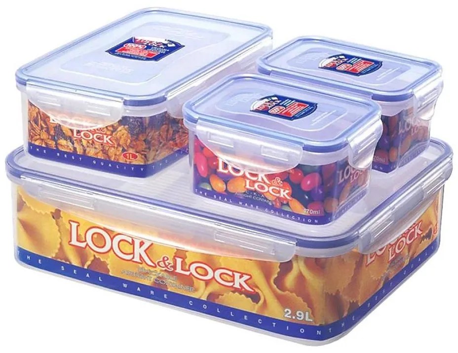 КОМПЛЕКТ 4 бр. контейнери LOCK 0,47/1/3,9 л синьо/прозрачно