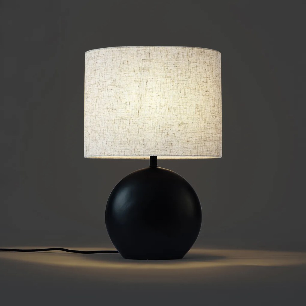 Japandi настолна лампа черна с ленен абажур - Timo