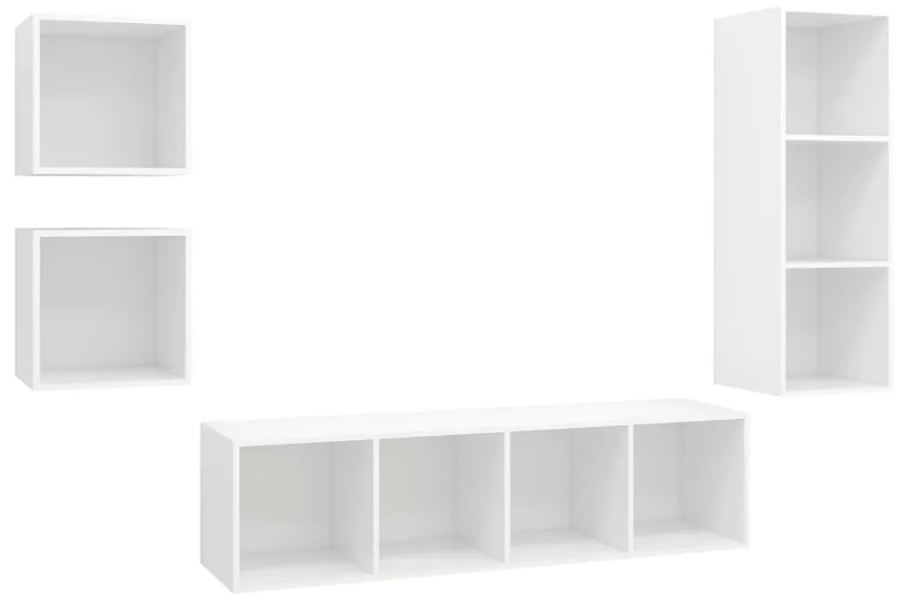 3079772 vidaXL Комплект ТВ шкафове от 4 части, бял, инженерно дърво