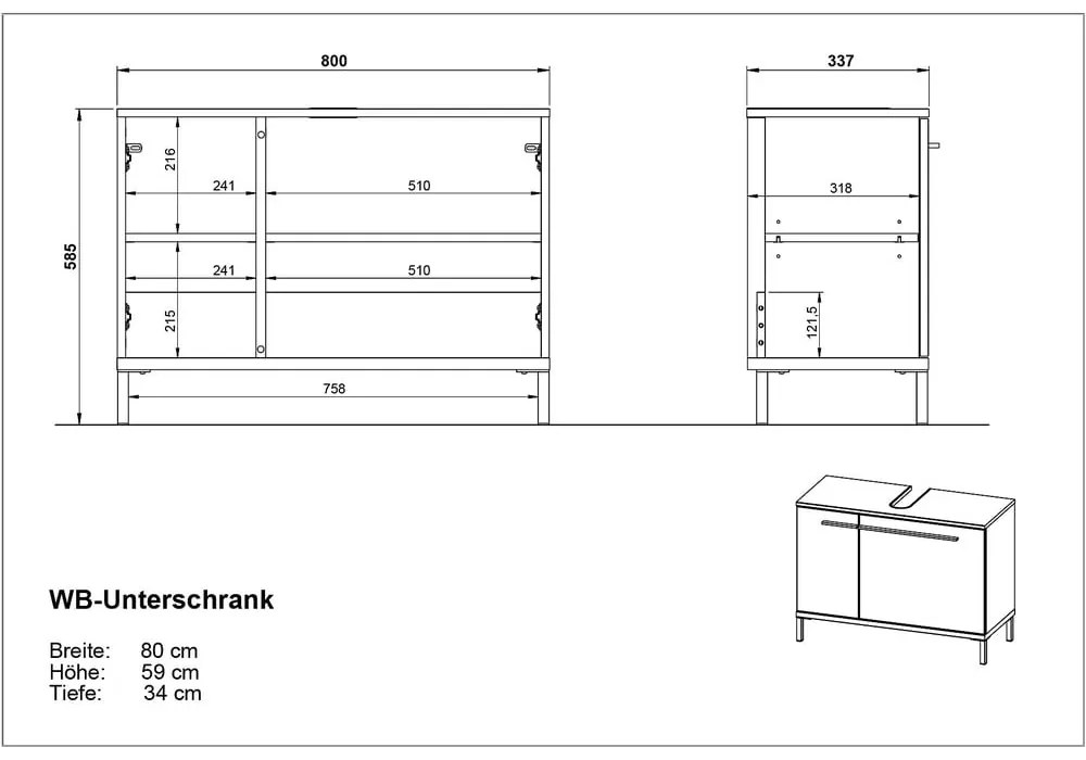 Сив и бежов шкаф под умивалника от орех 80x59 cm Yonkers - Germania