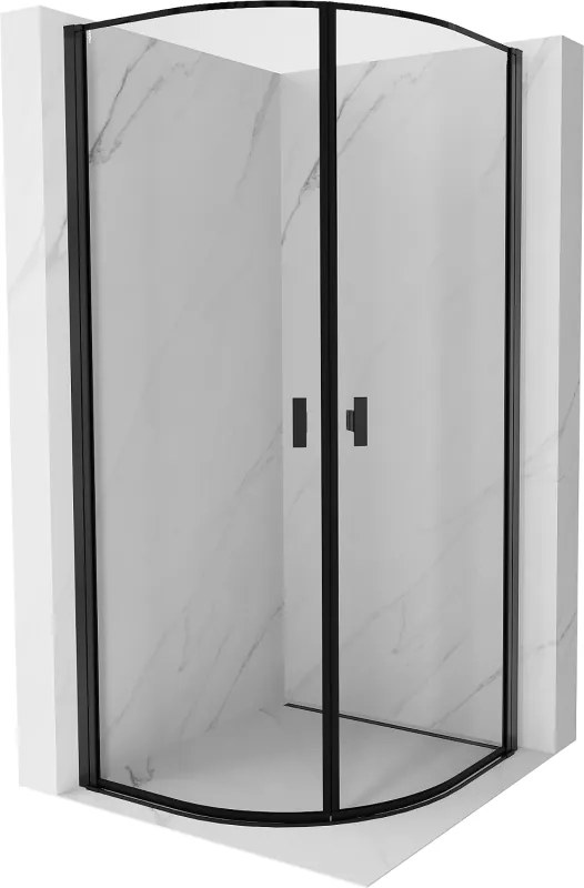 Mexen Mist полукръгла душ кабина с въртяща се врата 70 x 70 см, черна рамка, черна - 8A31-070-070-70-70