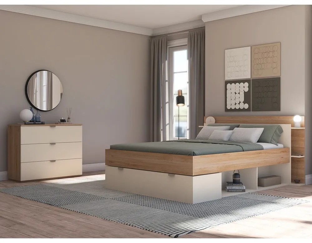 Кремаво-естествен скрин от декор от дъб 100x80x40 cm Dennis – Marckeric