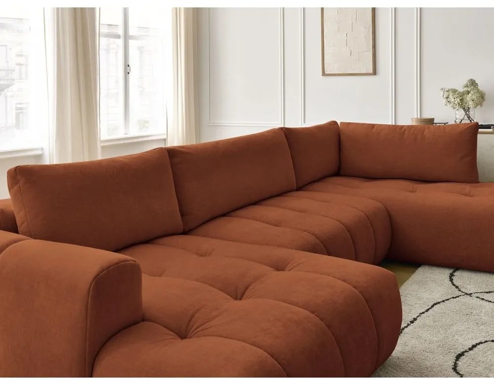 Сгъваем/с място за съхранение ъглов диван в тухлен цвят (десен ъгъл/U форма) Fuji – Bobochic Paris