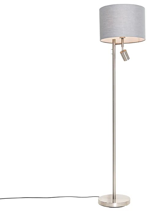 Подова лампа от стомана със сив абажур и лампа за четене - Jelena