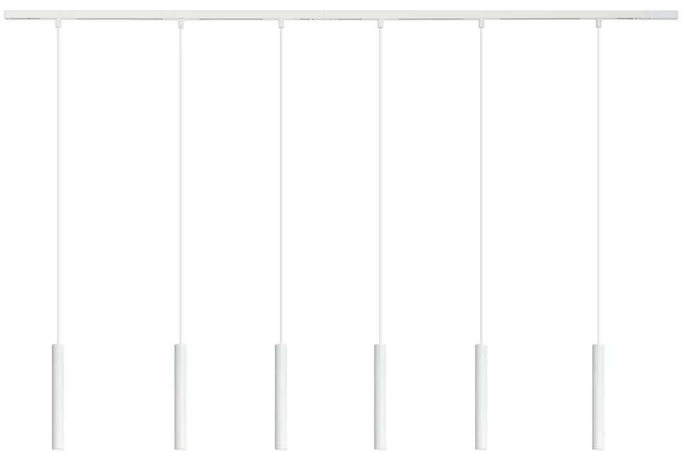 Модерна релсова система за осветление с 6 бели висящи лампи 1-фазна - Slimline Keno