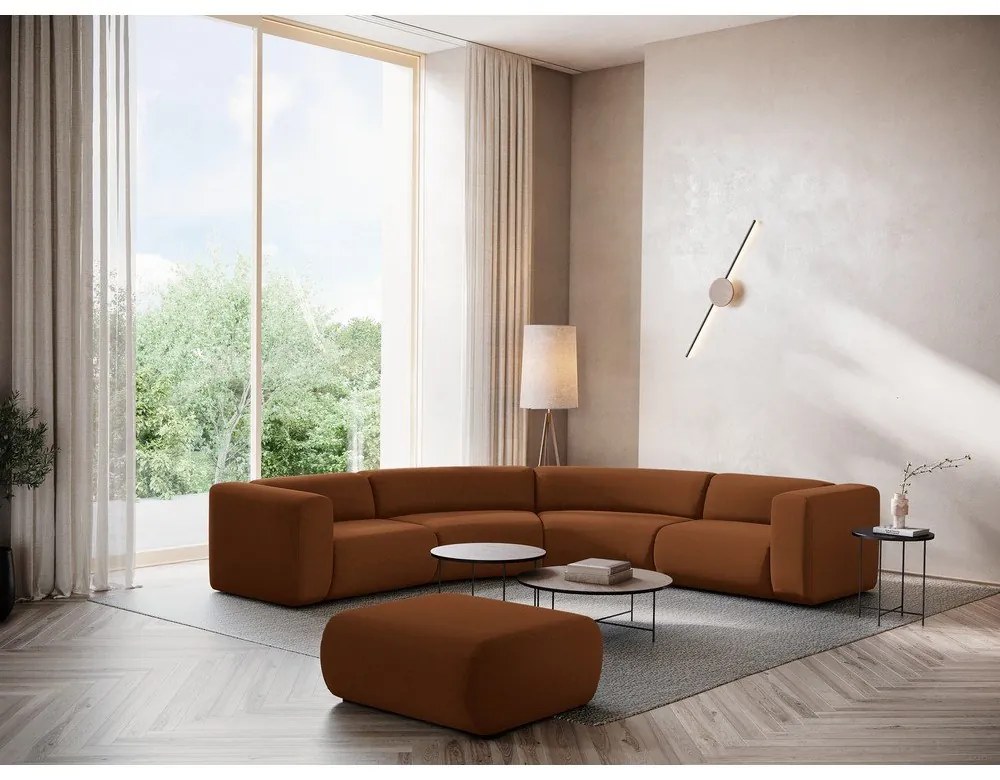 Оранжев/кафяв кадифен ъглов диван Ekahi – Makamii