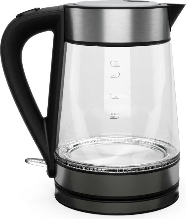 Електрическа кана Tesla KT300X, Стъклена, 2200W, 1.7 L, Скрит нагревател, STRIX Технология, Черен