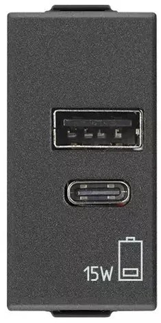 VIMAR 09292.AC.15.CM USB Контакт A+C Neve Up, 1M 15W 5V, карбон мат,