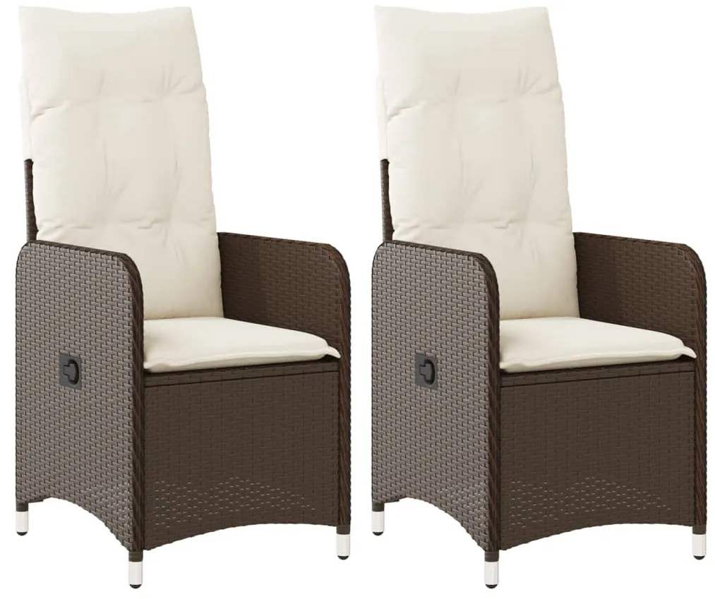 365686 vidaXL Накланящи градински столове с възглавници 2 бр полиратан кафяви