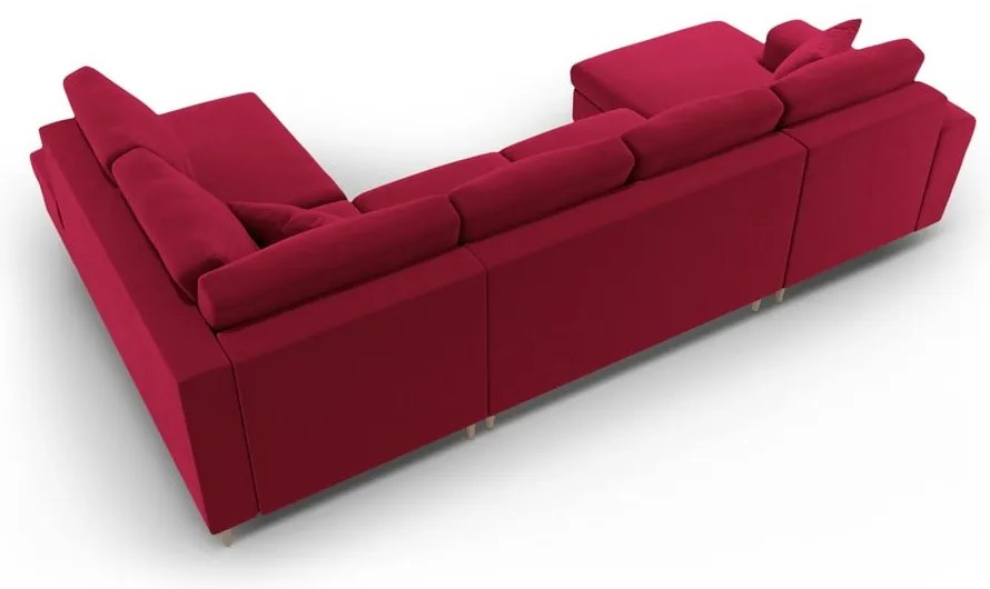 Червен кадифен разтегателен ъглов диван с място за съхранение (десен ъгъл/U форма) Kyoto – Cosmopolitan Design