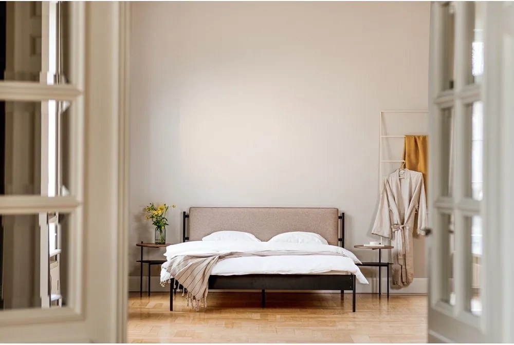 Черно стоманено двойно легло 180x200 cm тапицирано с включена подматрачна рамка Eton Basic – noo.ma